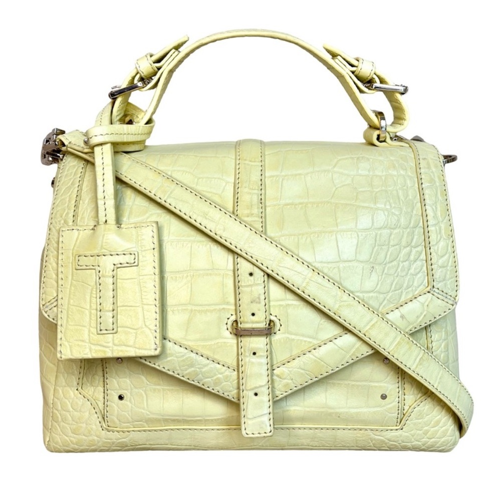 Tory Burch 797 Medium Yellow Croc Embossed 2-Way Bag